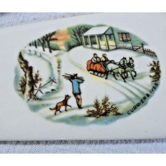 Lot of 5 Harkerware Salad Dessert Plate Cake Server Christmas Snow Winter Scene - Picture 7 of 11